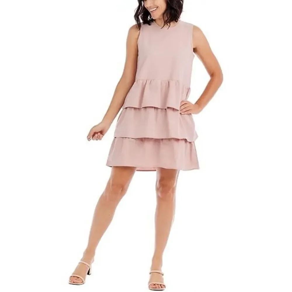 NWT Mudpie Women’s Blush Nicolette Ruffle Tiered Dress Size Large New